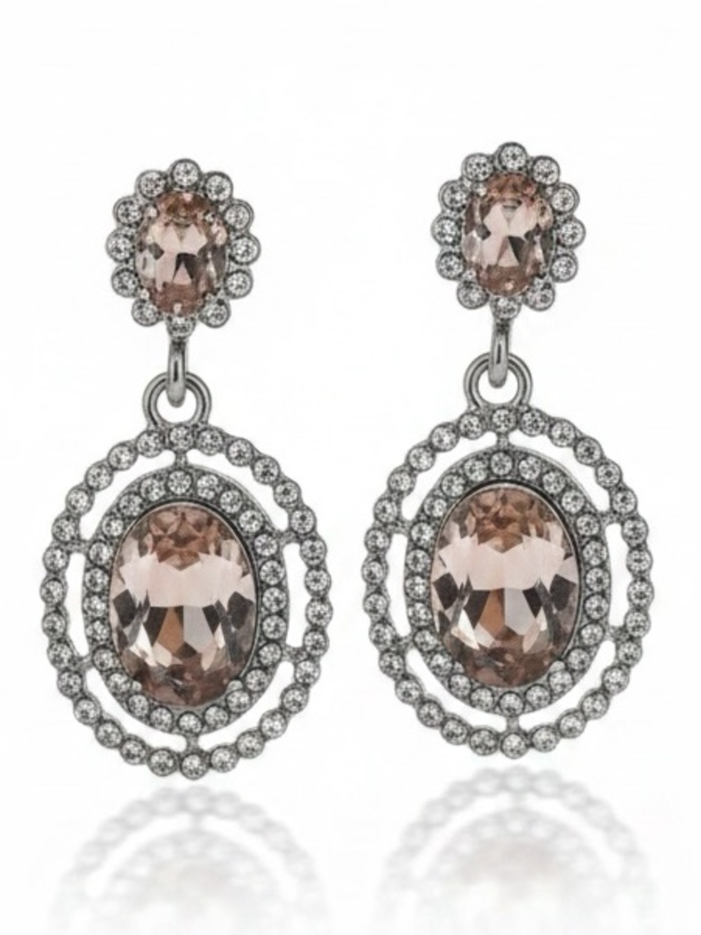 Ella Champagne-Pink Crystal Double Halo Drop Earrings - Women Jewelry